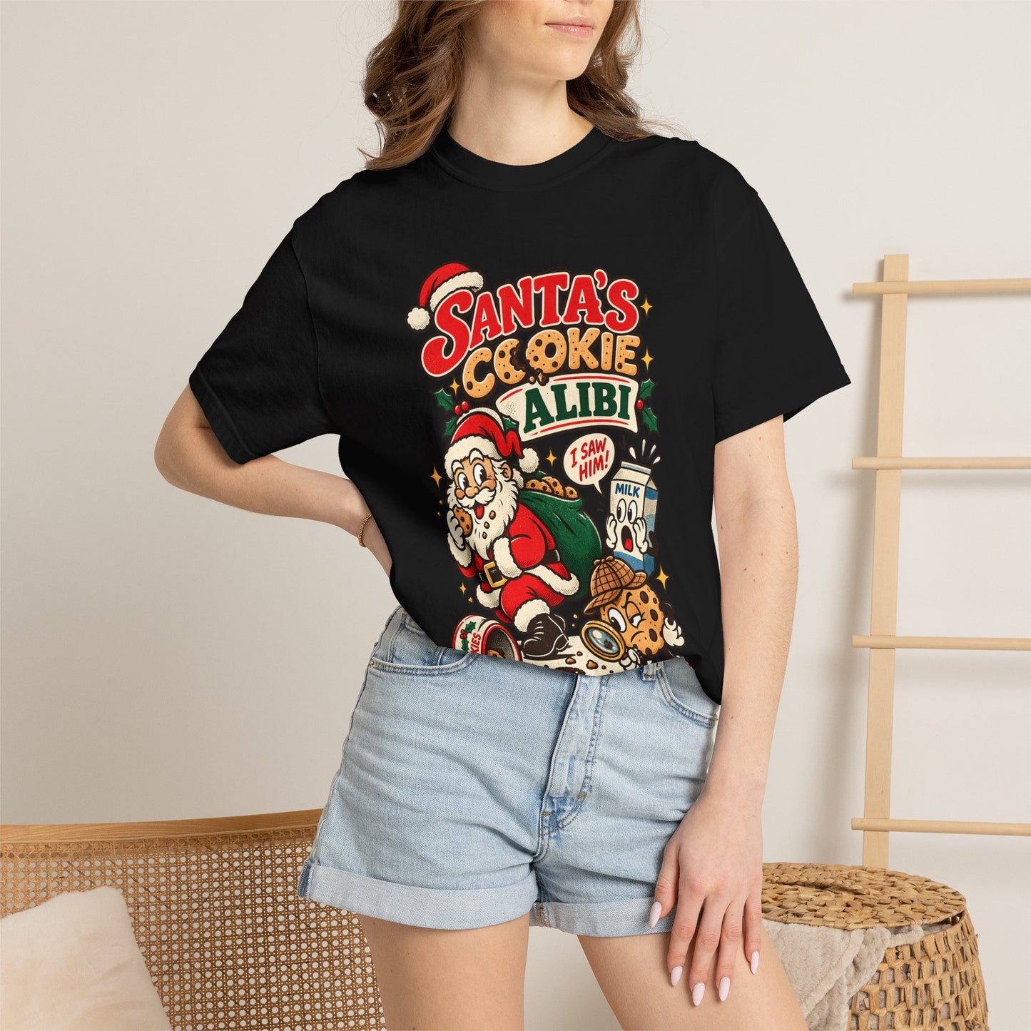 Santa’s Cookie Alibi Retro Christmas T Shirt | Yum Stitch