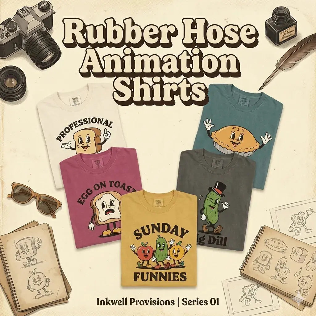 A unique vintage clothing display featuring a 30s shirt with rubber hose animation style graphics, styled for a heart of vintage aesthetic, perfect for those searching for vintage clothing stores near me.