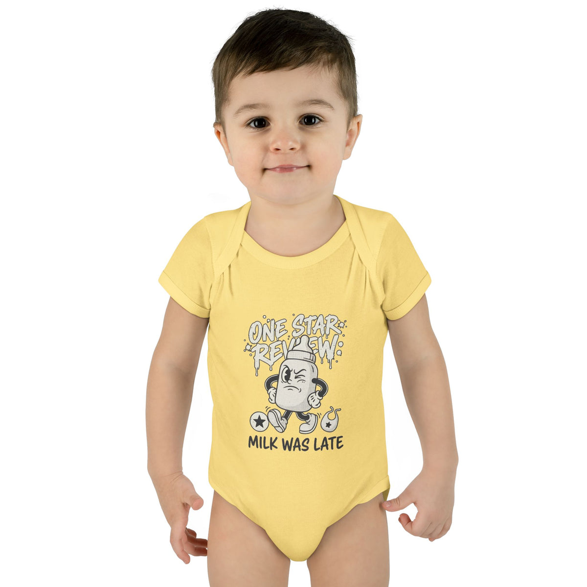 A premium Baby Bodysuit featuring a retro baby mascot in a 1930s rubber-hose style. This bodysuit body is part of an honest baby clothing line, available as a black bodysuit, orange bodysuit, or baby boy bodysuit. Perfect for baby boys bodysuits enthusiasts or those seeking a 1yrs baby girl bodysuit and baby girl princess bodysuits. Whether you're searching for baby clothes near me, bodysuits infant essentials, or a unique newborn dress christmas alternative, this high-end streetwear piece stands out.