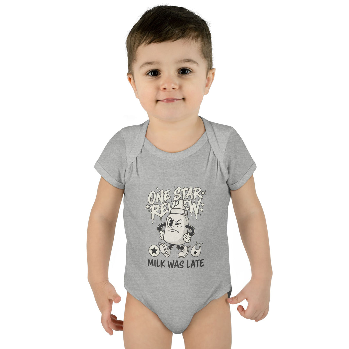 A premium Baby Bodysuit featuring a retro baby mascot in a 1930s rubber-hose style. This bodysuit body is part of an honest baby clothing line, available as a black bodysuit, orange bodysuit, or baby boy bodysuit. Perfect for baby boys bodysuits enthusiasts or those seeking a 1yrs baby girl bodysuit and baby girl princess bodysuits. Whether you're searching for baby clothes near me, bodysuits infant essentials, or a unique newborn dress christmas alternative, this high-end streetwear piece stands out.