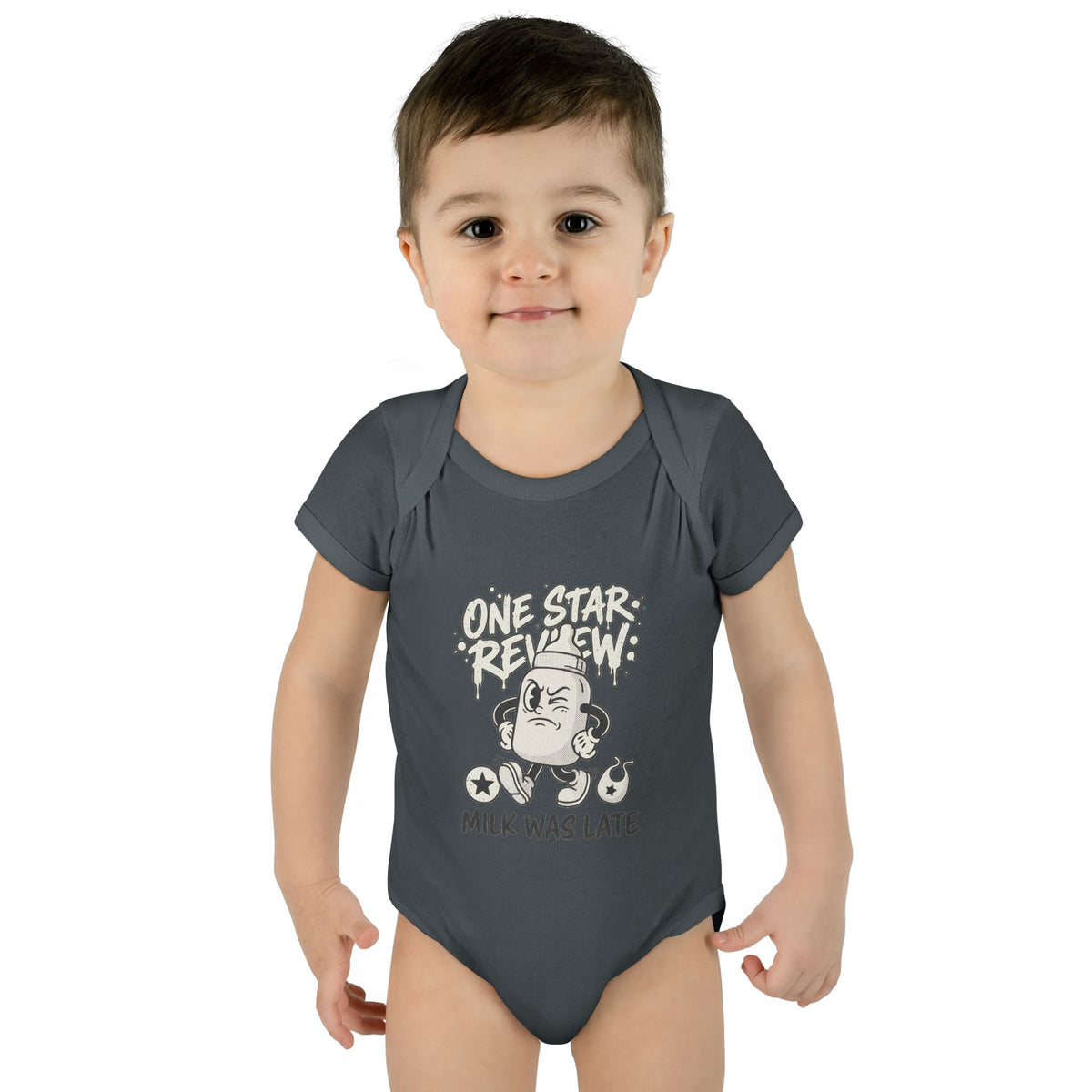 A premium Baby Bodysuit featuring a retro baby mascot in a 1930s rubber-hose style. This bodysuit body is part of an honest baby clothing line, available as a black bodysuit, orange bodysuit, or baby boy bodysuit. Perfect for baby boys bodysuits enthusiasts or those seeking a 1yrs baby girl bodysuit and baby girl princess bodysuits. Whether you're searching for baby clothes near me, bodysuits infant essentials, or a unique newborn dress christmas alternative, this high-end streetwear piece stands out.