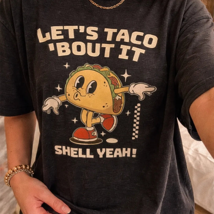 "Yum Stitch retro pizza mascot and models wearing oversized vintage graphic t shirts and 90s nostalgia clothing in a stylized green landscape, Fast Food Designs Collection Est 2025."
