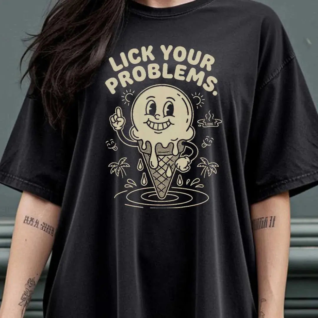 Lick Your Problems rubber hose animation shirt Unisez Printify0s Retro Mascot T Shirt, 80s Tshirt Aesthetic, Vintage Style Graphic T Shirts for Guys by Yum Stitch