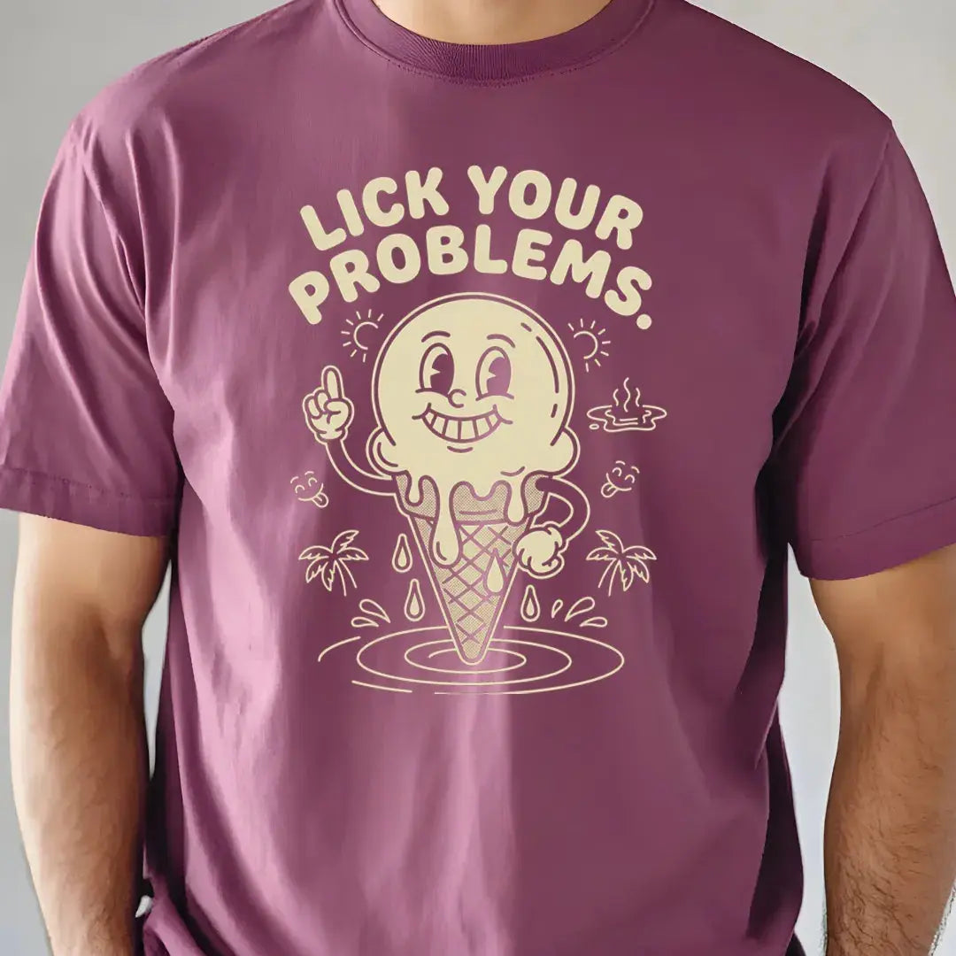 Lick Your Problems rubber hose animation shirt Unisez Printify0s Retro Mascot T Shirt, 80s Tshirt Aesthetic, Vintage Style Graphic T Shirts for Guys by Yum Stitch
