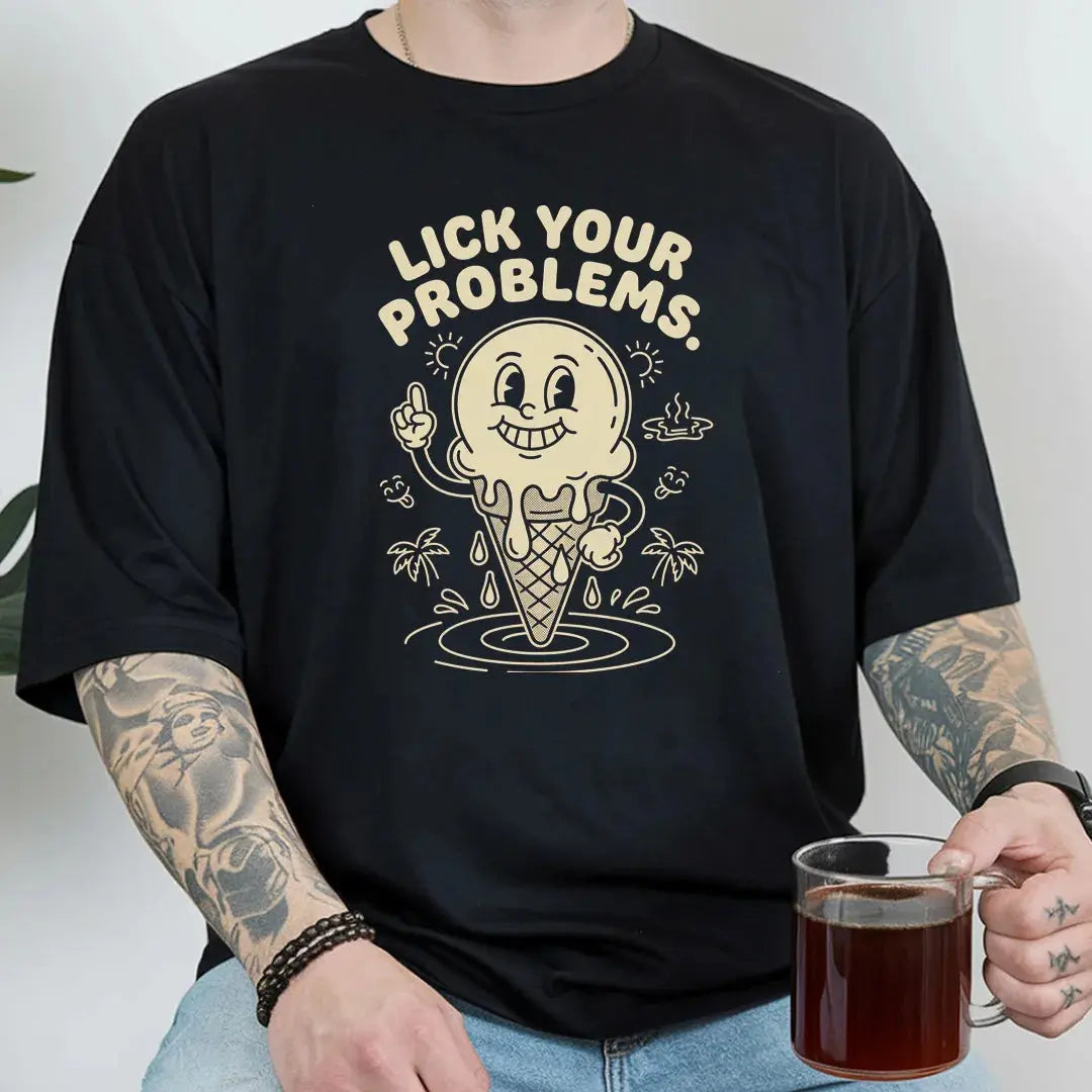 Lick Your Problems rubber hose animation shirt Unisez Printify0s Retro Mascot T Shirt, 80s Tshirt Aesthetic, Vintage Style Graphic T Shirts for Guys by Yum Stitch