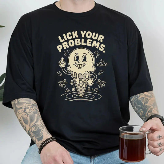 Lick Your Problems rubber hose animation shirt Unisez Printify0s Retro Mascot T Shirt, 80s Tshirt Aesthetic, Vintage Style Graphic T Shirts for Guys by Yum Stitch
