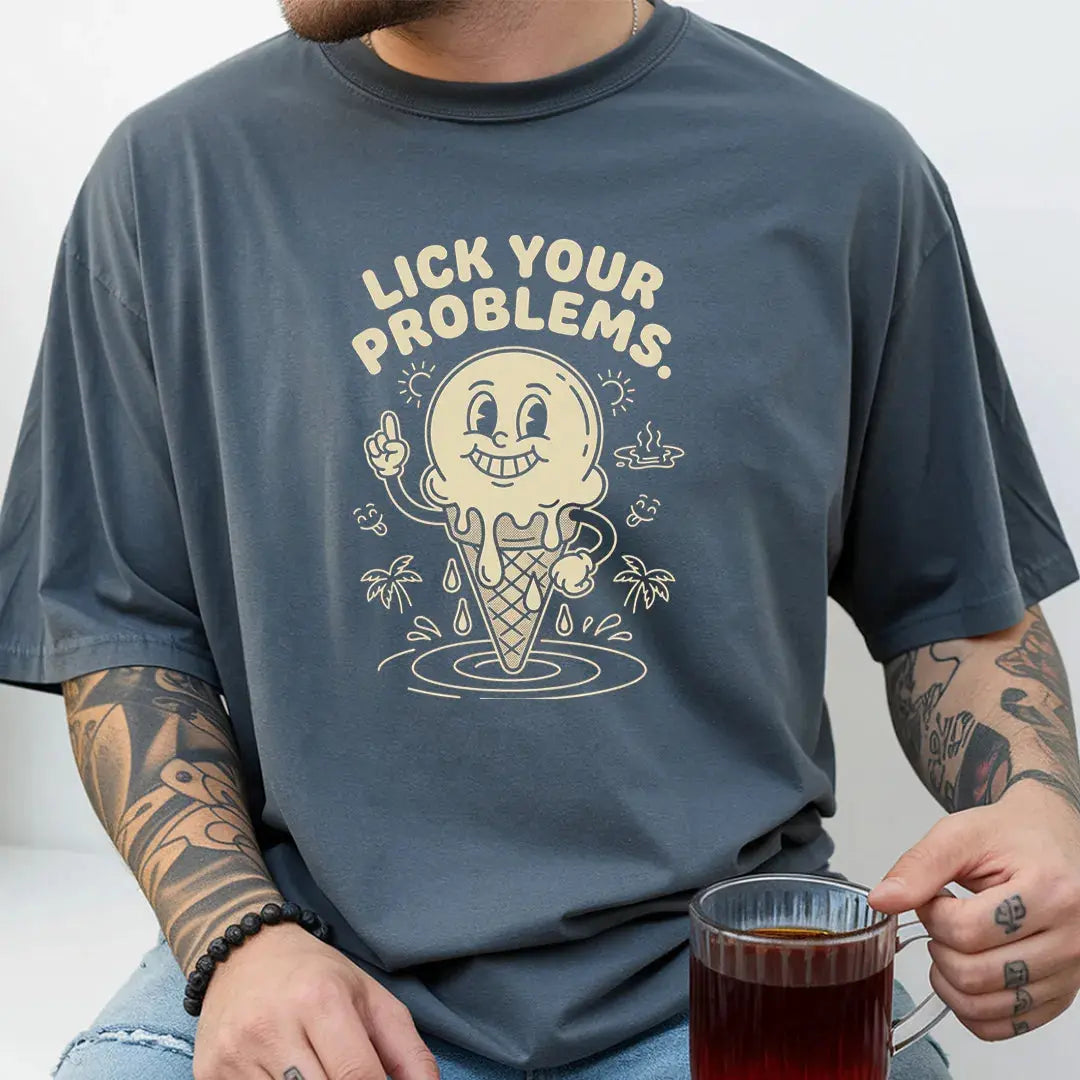 Lick Your Problems rubber hose animation shirt Unisez Printify0s Retro Mascot T Shirt, 80s Tshirt Aesthetic, Vintage Style Graphic T Shirts for Guys by Yum Stitch