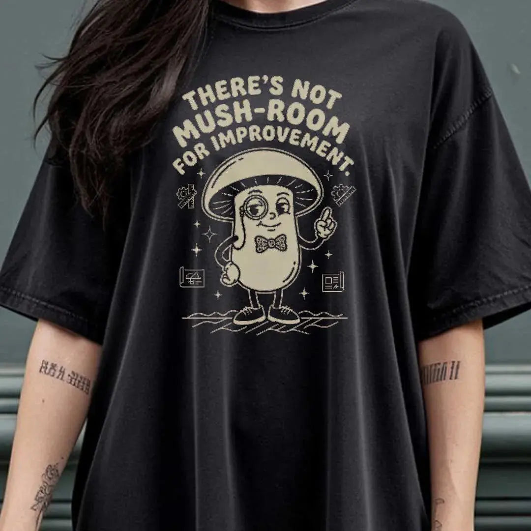 There’s Not Mush-room For Improvement Rubber Hose Animation Shirts Unisex Printify0s Retro Mascot T Shirt, 80s Tshirt Aesthetic, Vintage Style Graphic T Shirts for Guys by Yum Stitch