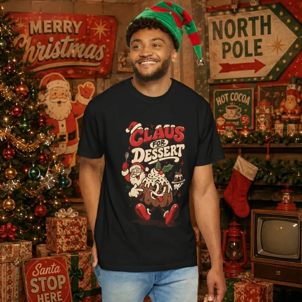 Claus for Dessert Retro Christmas T Shirt | Yum Stitch