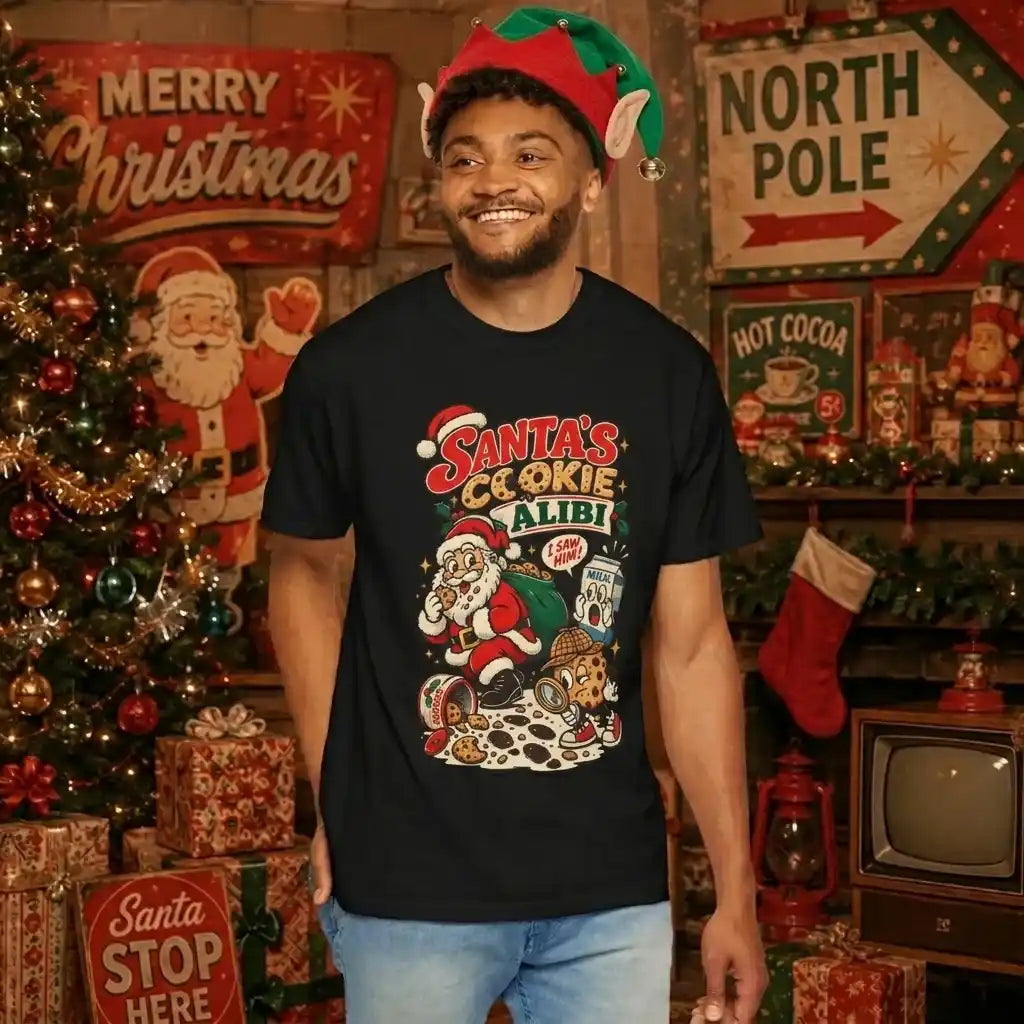 Santa’s Cookie Alibi   Retro Christmas T Shirt | Yum Stitch