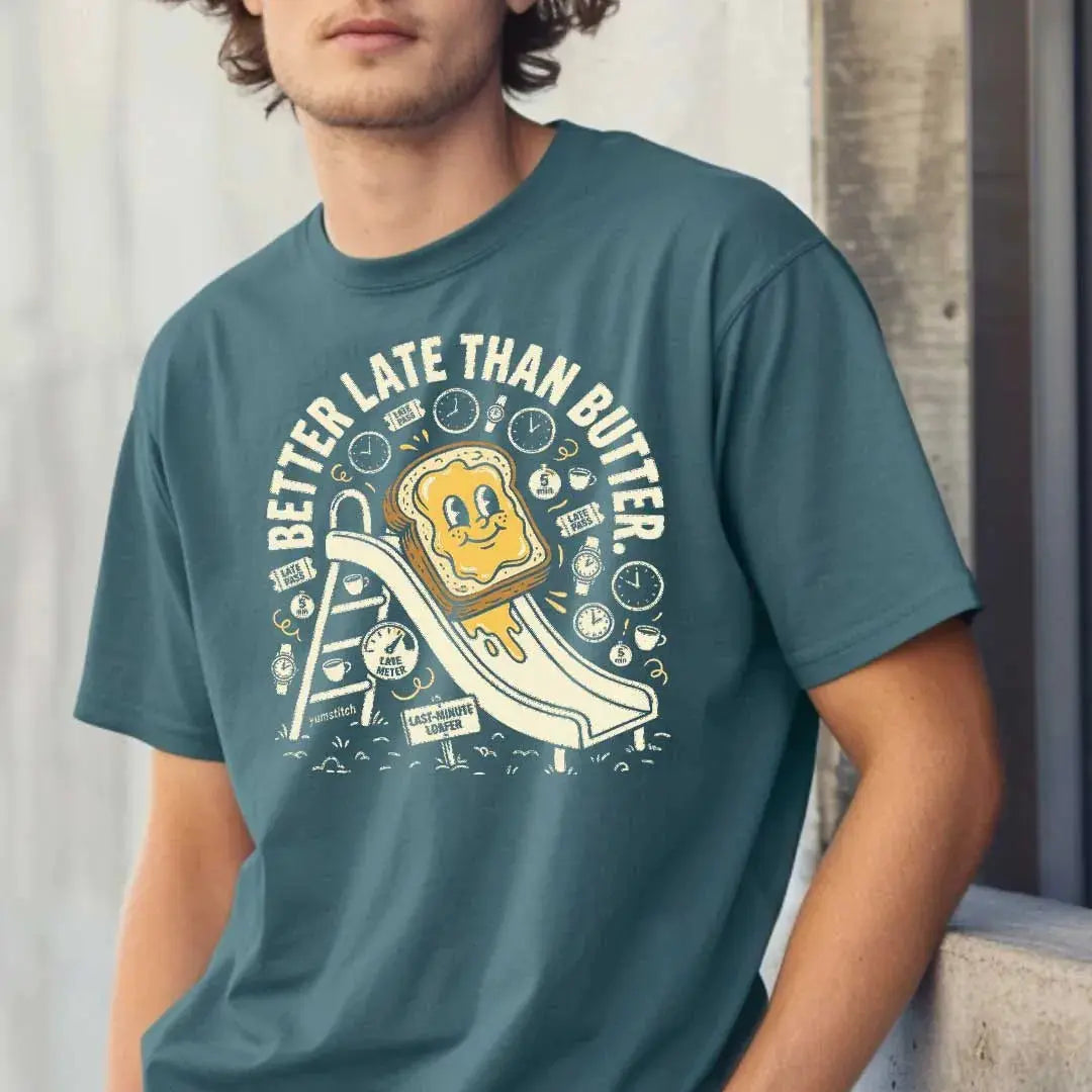 Better Late Than Butter Rubber Hose Animation Shirts Unisex Printify0s Retro Mascot T Shirt, 80s Tshirt Aesthetic, Vintage Style Graphic T Shirts for Guys by Yum Stitch