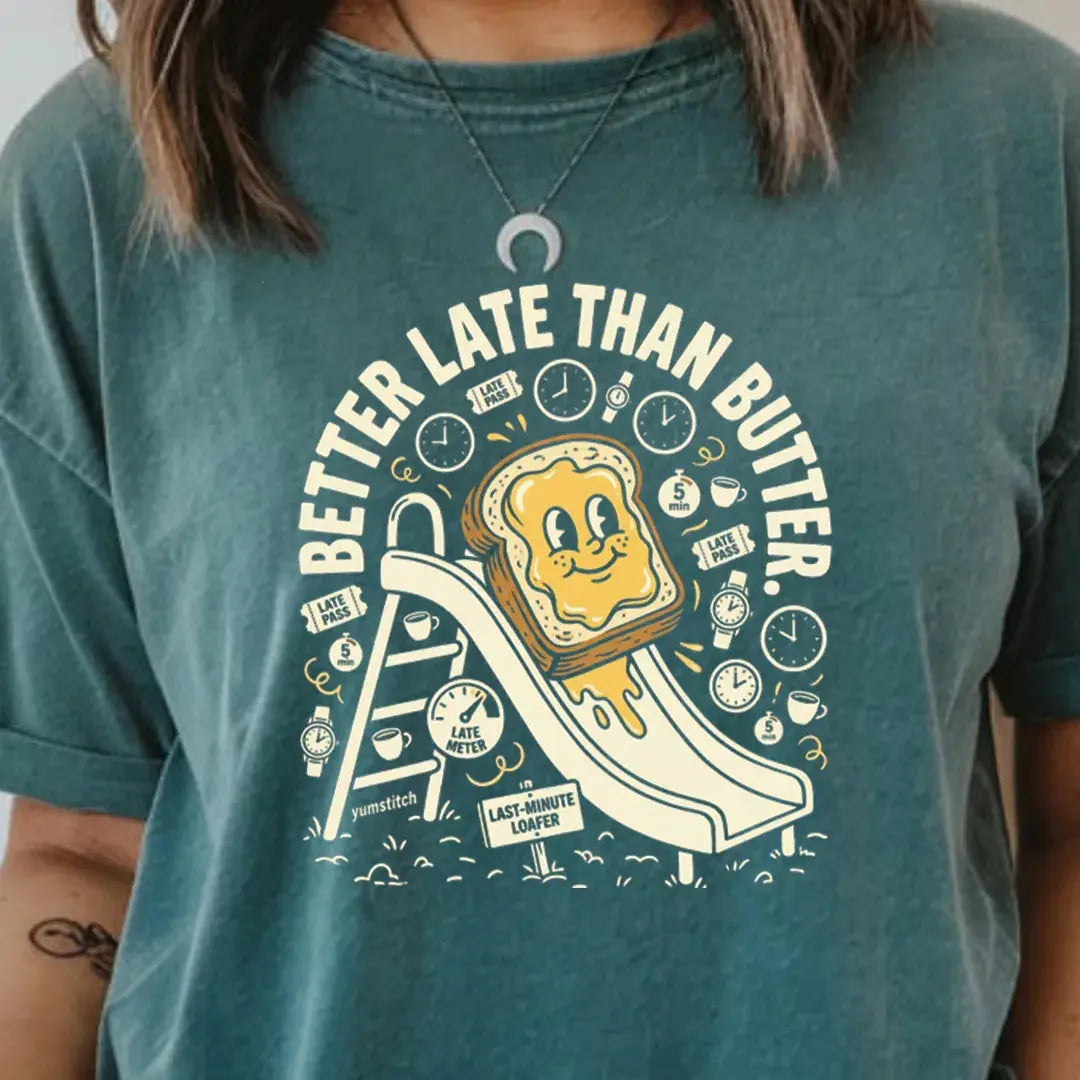 Better Late Than Butter Rubber Hose Animation Shirts Unisex Printify0s Retro Mascot T Shirt, 80s Tshirt Aesthetic, Vintage Style Graphic T Shirts for Guys by Yum Stitch