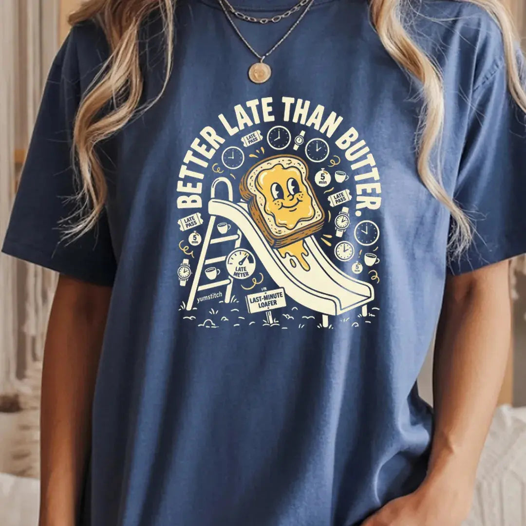 Better Late Than Butter Rubber Hose Animation Shirts Unisex Printify0s Retro Mascot T Shirt, 80s Tshirt Aesthetic, Vintage Style Graphic T Shirts for Guys by Yum Stitch
