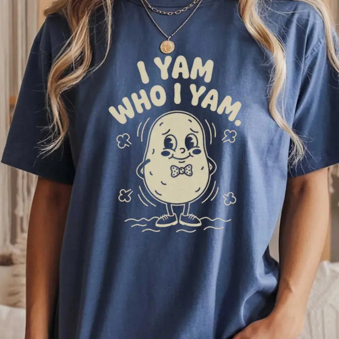 I Yam Who I Yam rubber hose animation shirt Unisex Printify0s Retro Mascot T Shirt, 80s Tshirt Aesthetic, Vintage Style Graphic T Shirts for Guys by Yum Stitch