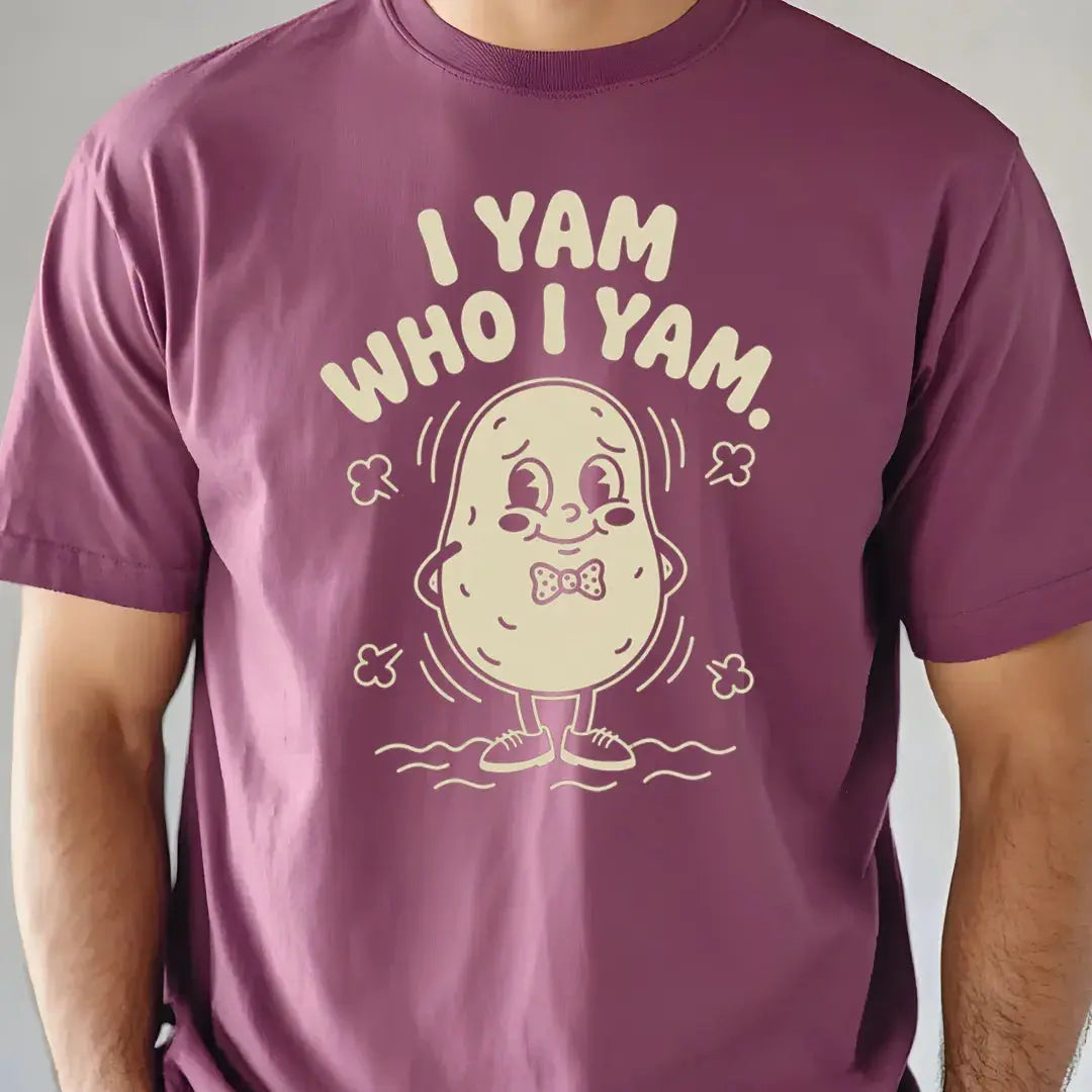 I Yam Who I Yam rubber hose animation shirt Unisex Printify0s Retro Mascot T Shirt, 80s Tshirt Aesthetic, Vintage Style Graphic T Shirts for Guys by Yum Stitch