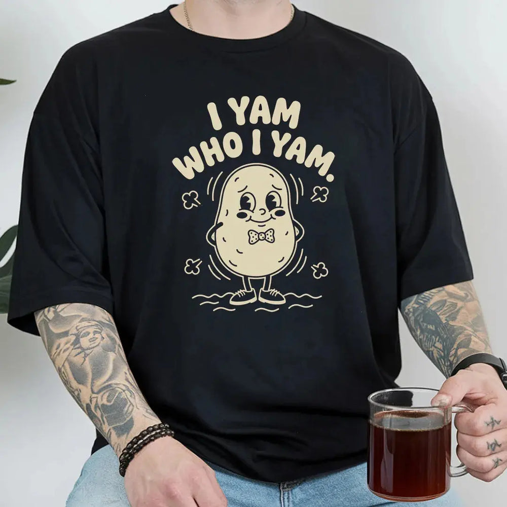 I Yam Who I Yam rubber hose animation shirt Unisex Printify0s Retro Mascot T Shirt, 80s Tshirt Aesthetic, Vintage Style Graphic T Shirts for Guys by Yum Stitch