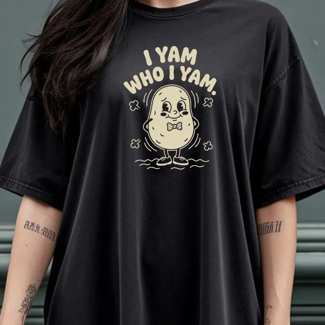 I Yam Who I Yam rubber hose animation shirt Unisex Printify0s Retro Mascot T Shirt, 80s Tshirt Aesthetic, Vintage Style Graphic T Shirts for Guys by Yum Stitch