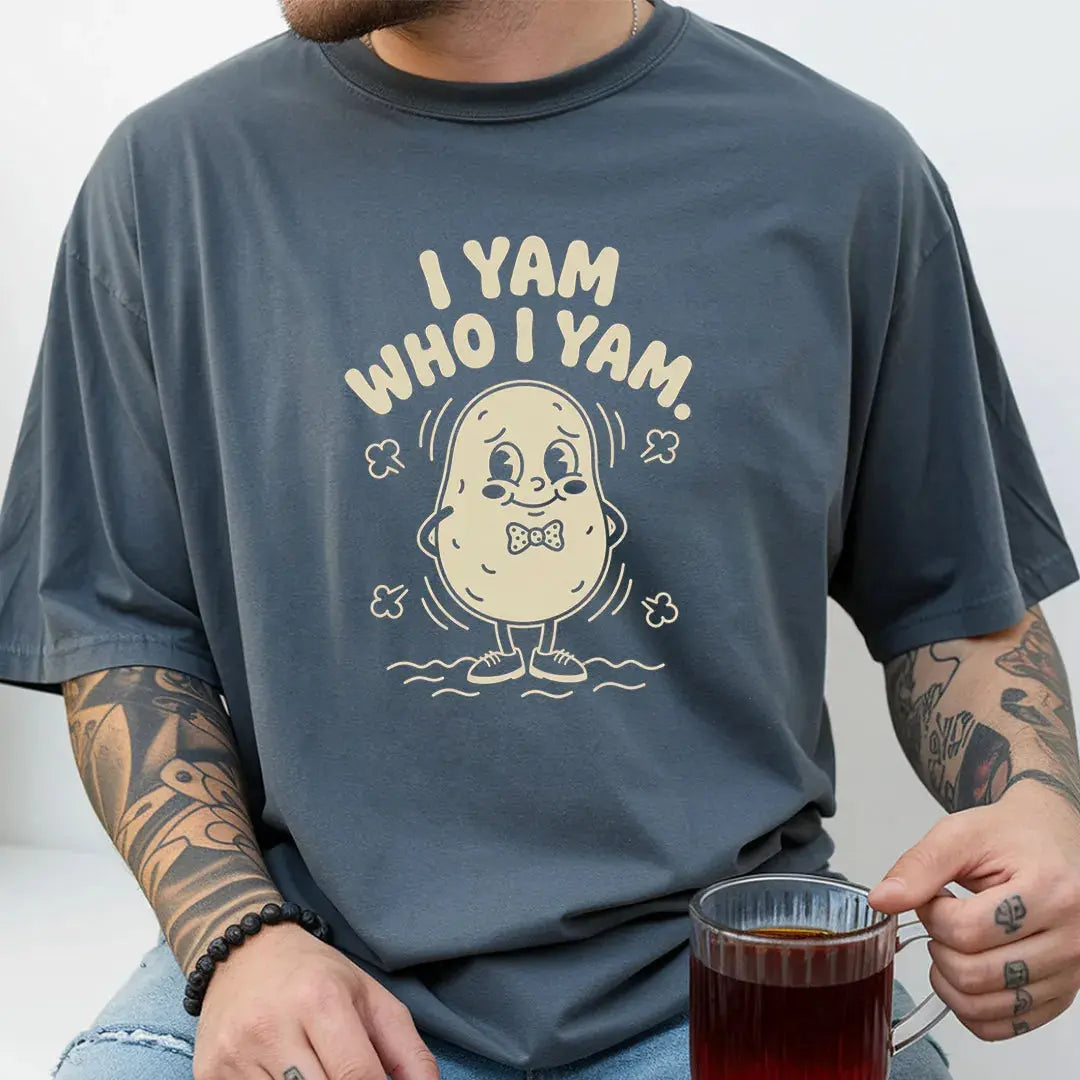 I Yam Who I Yam rubber hose animation shirt Unisex Printify0s Retro Mascot T Shirt, 80s Tshirt Aesthetic, Vintage Style Graphic T Shirts for Guys by Yum Stitch