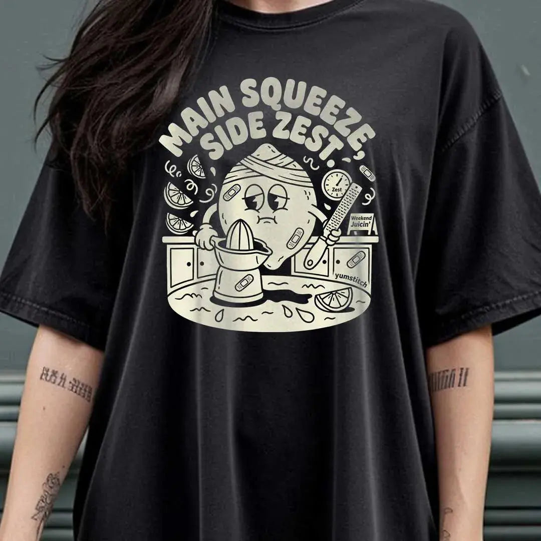 Main Squeeze, Side Zest Rubber Hose Animation Shirts  Unisex Printify0s Retro Mascot T Shirt, 80s Tshirt Aesthetic, Vintage Style Graphic T Shirts for Guys by Yum Stitch