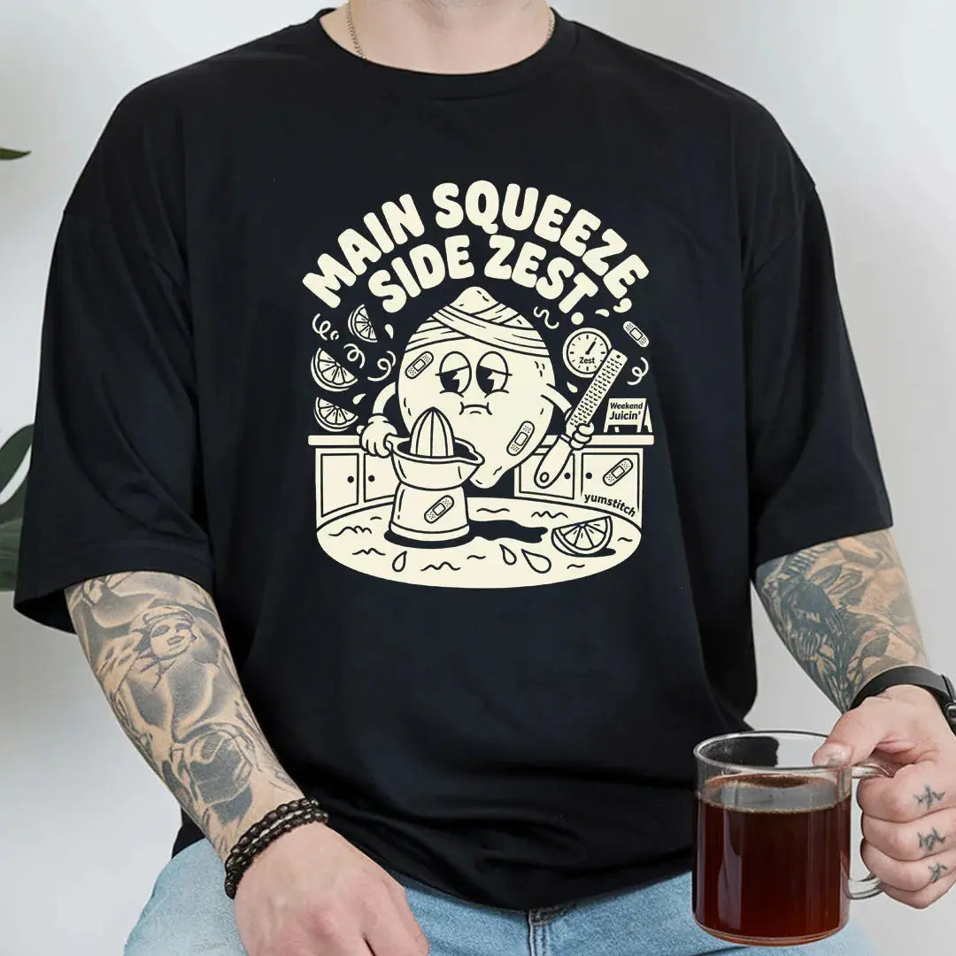 Main Squeeze, Side Zest Rubber Hose Animation Shirts  Unisex Printify0s Retro Mascot T Shirt, 80s Tshirt Aesthetic, Vintage Style Graphic T Shirts for Guys by Yum Stitch