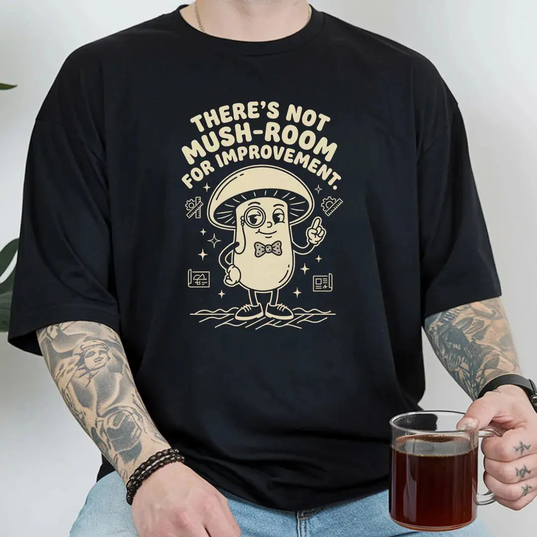 There’s Not Mush-room For Improvement Rubber Hose Animation Shirts Unisex Printify0s Retro Mascot T Shirt, 80s Tshirt Aesthetic, Vintage Style Graphic T Shirts for Guys by Yum Stitch